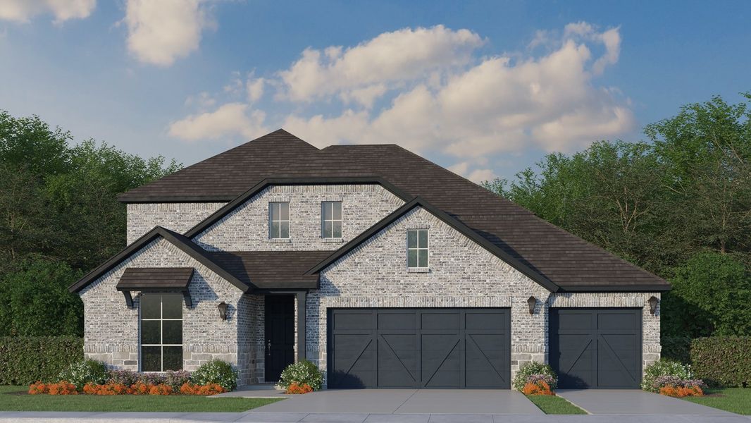 Plan 1534 Elevation B with Stone 3 Car Garage