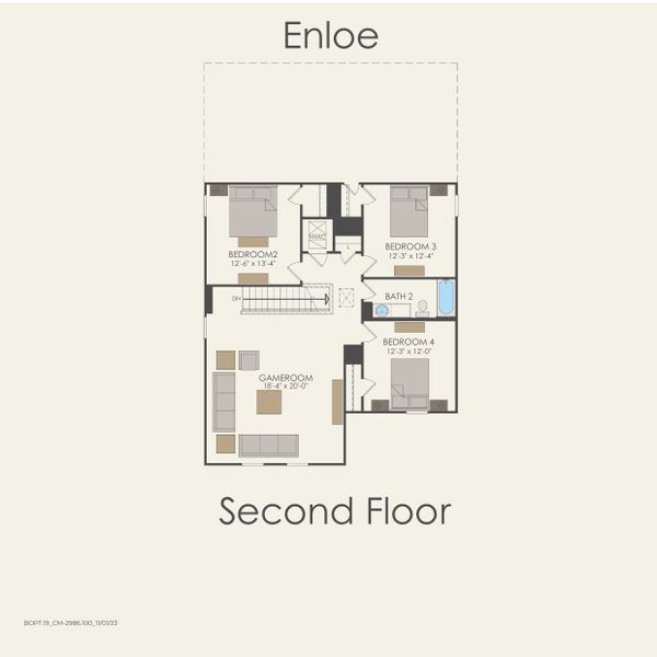 2D floor plan layout for the Enloe by Centex in Vantage, San Marcos, TX (Image 3).