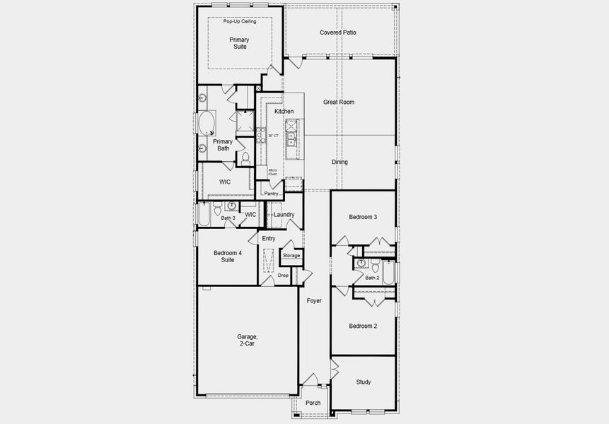 2D floor plan layout for the Burnet by Taylor Morrison in Village Grove, Dripping Springs, TX (Image 4).