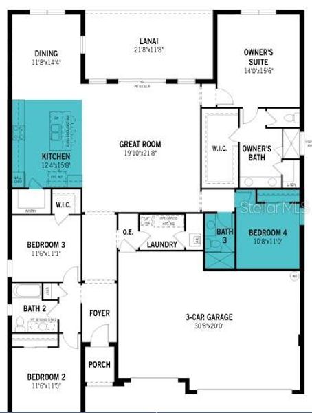 2D floor plan layout of this home in Waterbrooke, Clermont, FL (Image 2).