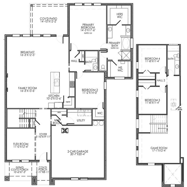 2D floor plan layout for the The Monticello by Lillian Custom Homes in Ten Mile Creek, DeSoto, TX (Image 5).