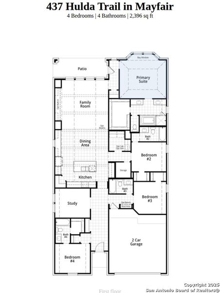 2D floor plan layout of this home in Mayfair, New Braunfels, TX (Image 2).