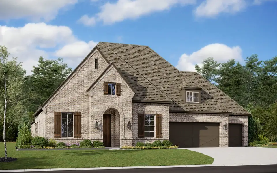 Representative exterior photo of a completed home built from the 5012 by Tradition Homes in Mosaic – 70′ Lots, Prosper, TX (Image 2). Representative exterior photo of a completed home built from the 5012 by Tradition Homes in Mosaic – 70′ Lots, Prosper, TX (Image 2).