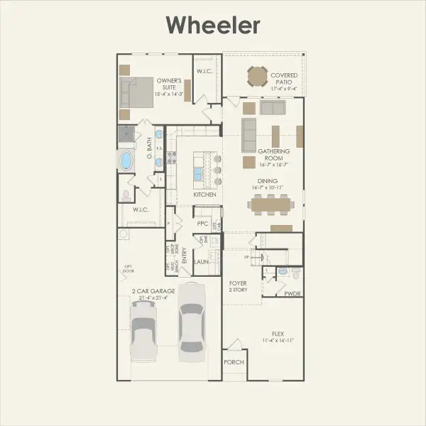 2D floor plan layout for the Wheeler by Pulte Homes in Spring Branch Preserve, Montgomery, TX (Image 4).