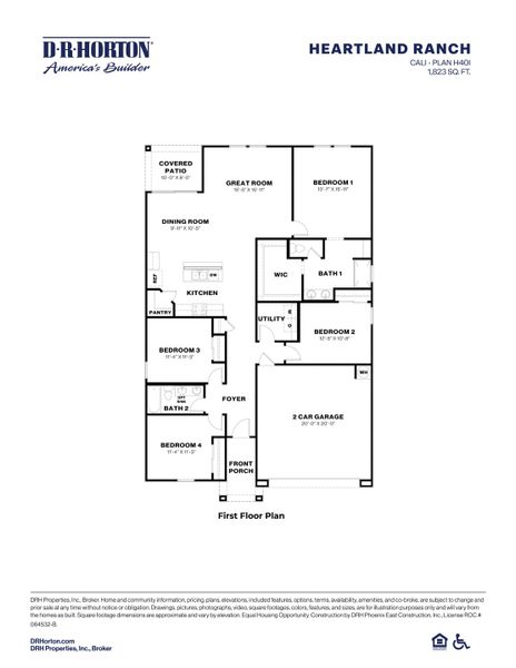 2D floor plan layout for the Cali by D.R. Horton in Heartland Ranch, Coolidge, AZ (Image 5).