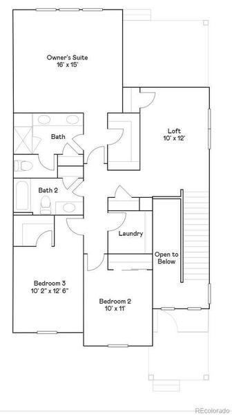 2D floor plan layout of this home in Parterre: Paired Homes, Thornton, CO (Image 2).
