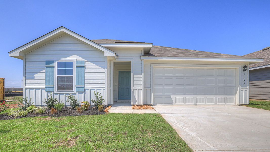 Front exterior of a new home in Navarro Fields, Seguin, TX, highlighting curb appeal (Image 2). Front exterior of a new home in Navarro Fields, Seguin, TX, highlighting curb appeal (Image 2).