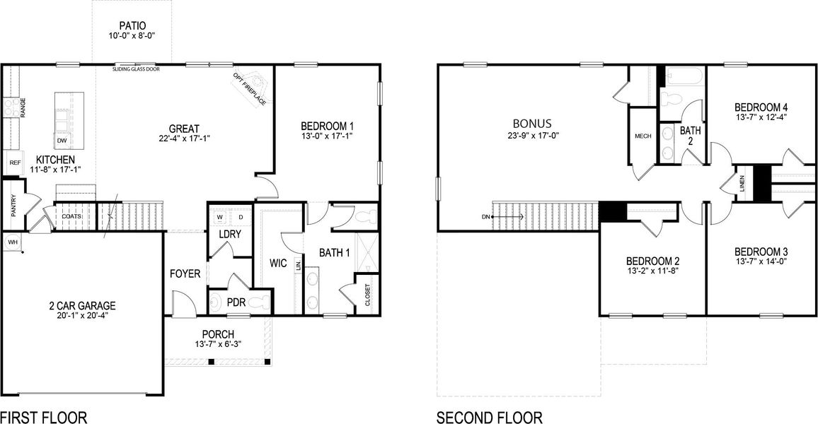 2D floor plan layout for the Fairview by D.R. Horton in Harbor Crest, Ooltewah, TN (Image 3).
