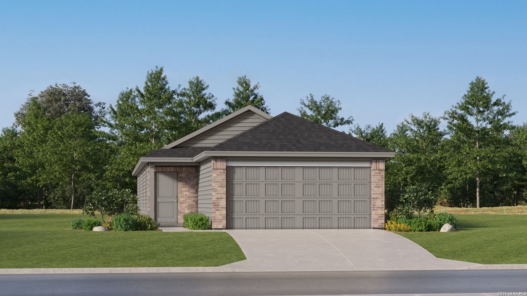 Front exterior of a new home in Stone Garden, Elmendorf, TX, highlighting curb appeal (Image 23). Front exterior of a new home in Stone Garden, Elmendorf, TX, highlighting curb appeal (Image 23).