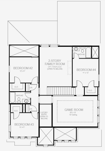 2D floor plan layout for the 2599W by Perry Homes in Two Step Farm 50', Montgomery, TX (Image 4).