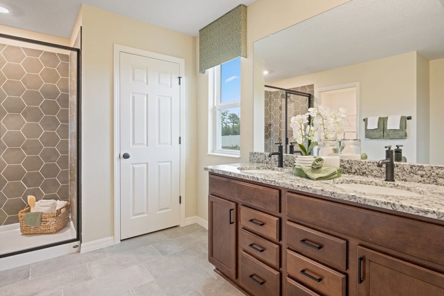 Granite countertops at primary bath Granite countertops at primary bath