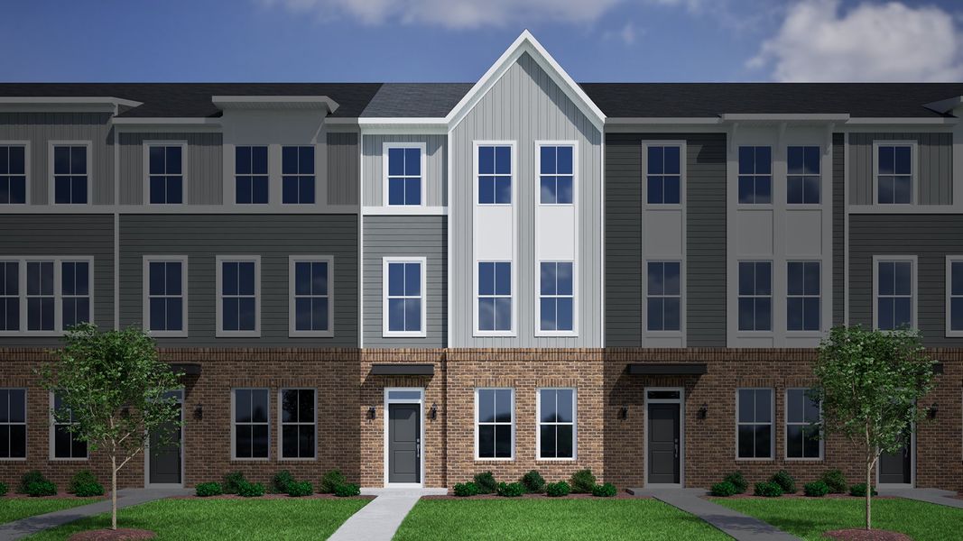 Representative exterior photo of a completed home built from the Corabell 3-Story 2-Car Garage - Vanguard Collection by Mungo Homes in Avenue One, Castle Hayne, NC (Image 13). Representative exterior photo of a completed home built from the Corabell 3-Story 2-Car Garage - Vanguard Collection by Mungo Homes in Avenue One, Castle Hayne, NC (Image 13).