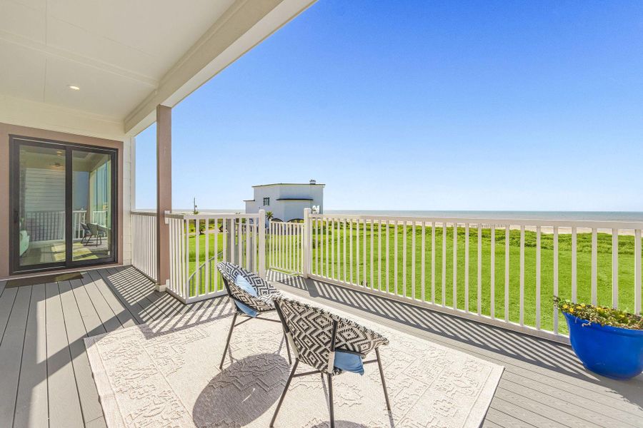 Balcony accessible from the primary bedroom and livingroom.