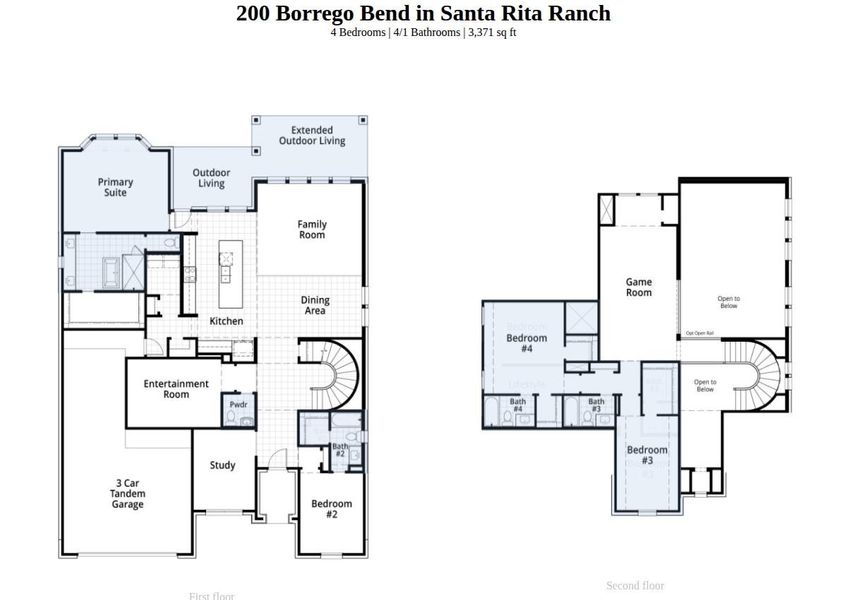 2D floor plan layout of this home in Santa Rita Ranch, Liberty Hill, TX (Image 4).