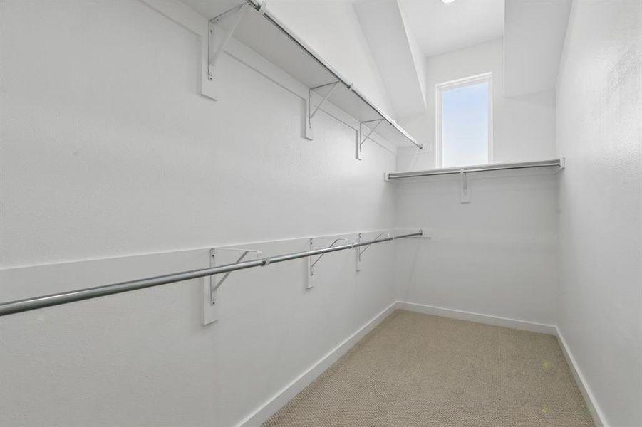 Walk in closet with light carpet