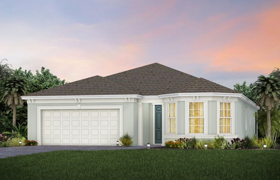 Front exterior of a new home in Del Webb Tradition, Port St. Lucie, FL, highlighting curb appeal (Image 2).