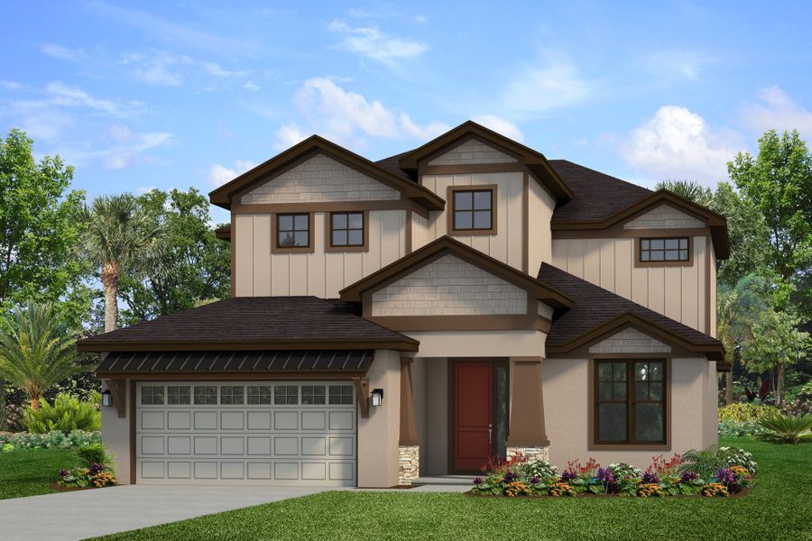 Representative exterior photo of a completed home built from the Ashford by Park Square Residential in The Sanctuary at Seaire, Parrish, FL (Image 6). Representative exterior photo of a completed home built from the Ashford by Park Square Residential in The Sanctuary at Seaire, Parrish, FL (Image 6).