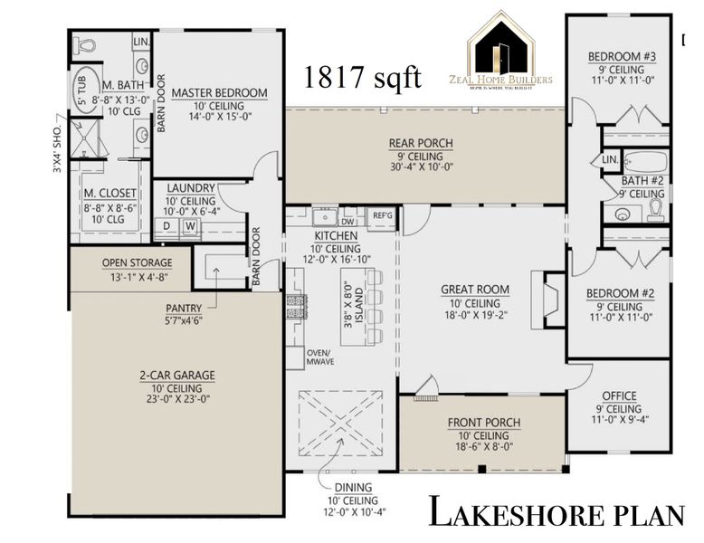 2D floor plan layout for the Lakeshore by Zeal Home Builders in Oak Water Ranch, Granbury, TX (Image 3). 2D floor plan layout for the Lakeshore by Zeal Home Builders in Oak Water Ranch, Granbury, TX (Image 3).