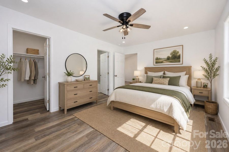 Primary bedroom with bath and closet