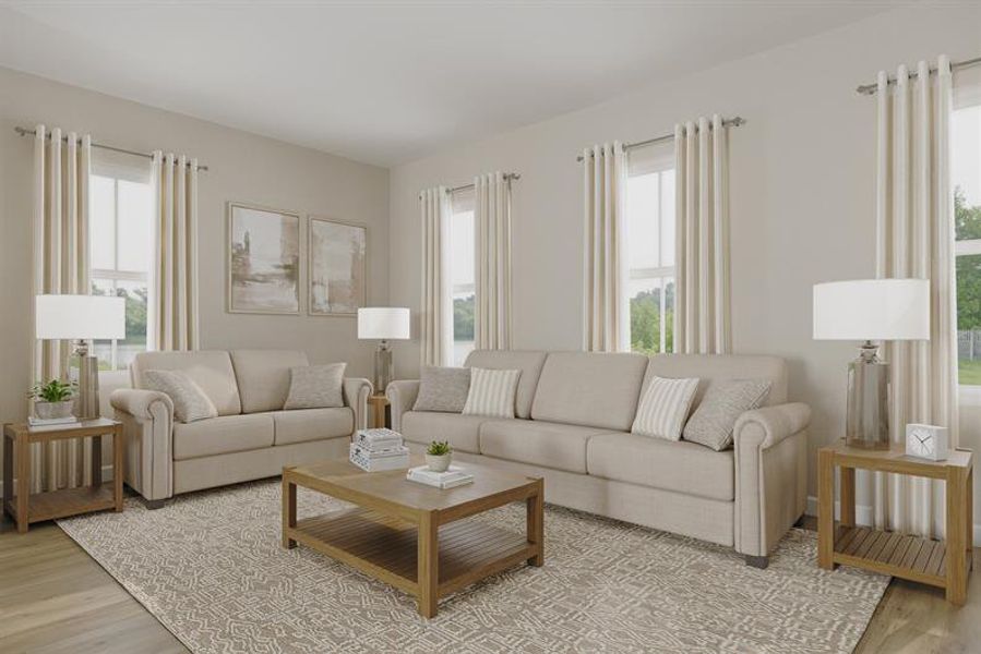 Representative furnished interior of a home built from the Bruckner by Ryan Homes in Spring Branch Townhomes, Smyrna (Image 3). Representative furnished interior of a home built from the Bruckner by Ryan Homes in Spring Branch Townhomes, Smyrna (Image 3).