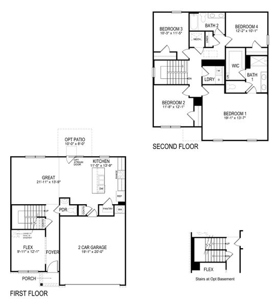 2D floor plan layout for the BELHAVEN by D.R. Horton in Braselton Village, Braselton, GA (Image 3).