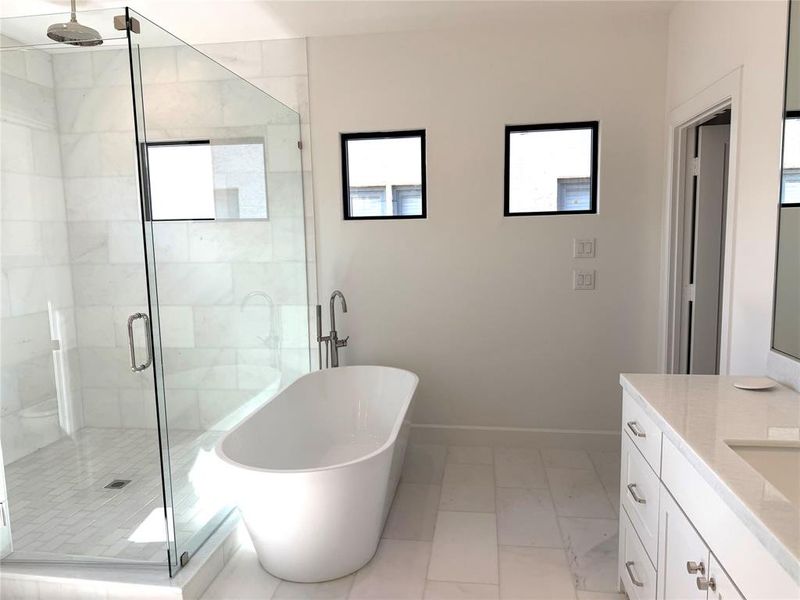 Primary Bath with freestanding tub & double shower