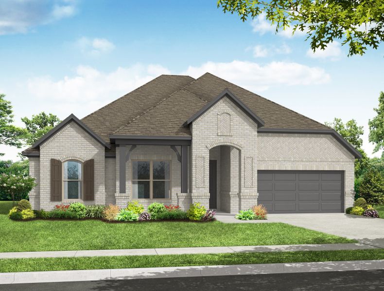 Representative exterior photo of a completed home built from the Donnington by Impression Homes in Timberbrook, Justin, TX (Image 8). Representative exterior photo of a completed home built from the Donnington by Impression Homes in Timberbrook, Justin, TX (Image 8).