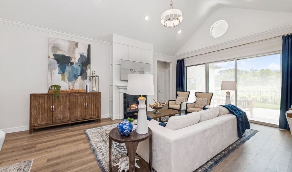 Great room with vaulted ceiling