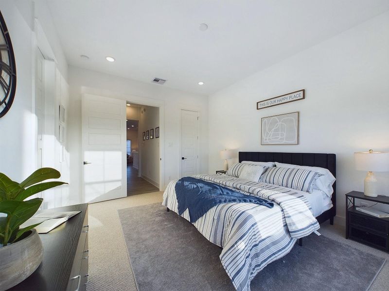 MOVE-IN READY! This spacious primary room is located on the second floor, big windows allow in lots of natural lighting. FINISHES & FLOOR PLANS WILL VARY! Ceiling fans are not included!