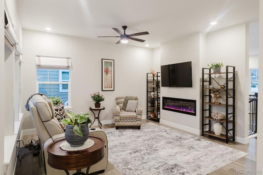 The focal point of the living room is this beautiful fireplace with TV mount over it. The focal point of the living room is this beautiful fireplace with TV mount over it.