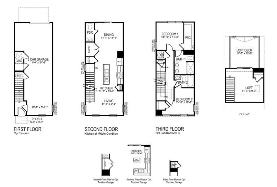 2D floor plan layout for the Carlton by D.R. Horton in Anderson Street Townhomes, Charlotte, NC (Image 3).
