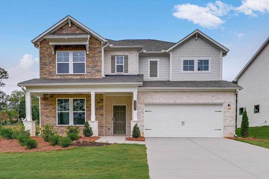 Front exterior of a new home in Reserve at Hickory Walk, Kennesaw, GA, highlighting curb appeal (Image 1). Front exterior of a new home in Reserve at Hickory Walk, Kennesaw, GA, highlighting curb appeal (Image 1).