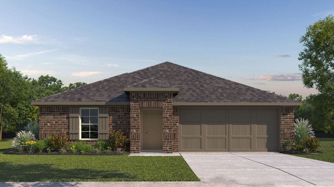 Front exterior of a new home in Tamarron, Fulshear, TX, highlighting curb appeal (Image 1). Front exterior of a new home in Tamarron, Fulshear, TX, highlighting curb appeal (Image 1).