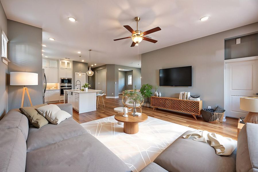 Stylishly designed open-concept living area with modern amenities, perfect for relaxation and entertaining.