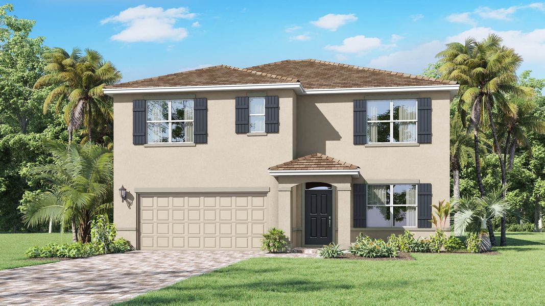 Representative exterior photo of a completed home built from the Hayden by D.R. Horton in Venetian Grove, Vero Beach, FL (Image 1).