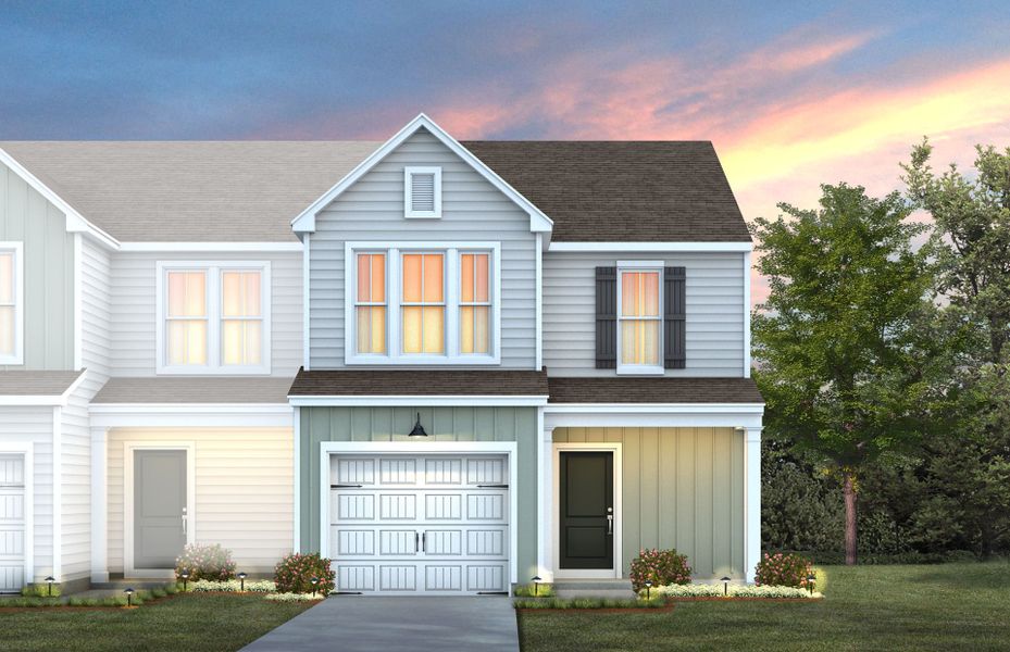 Front exterior of a new home in Poets Walk, Whitsett, NC, highlighting curb appeal (Image 2).