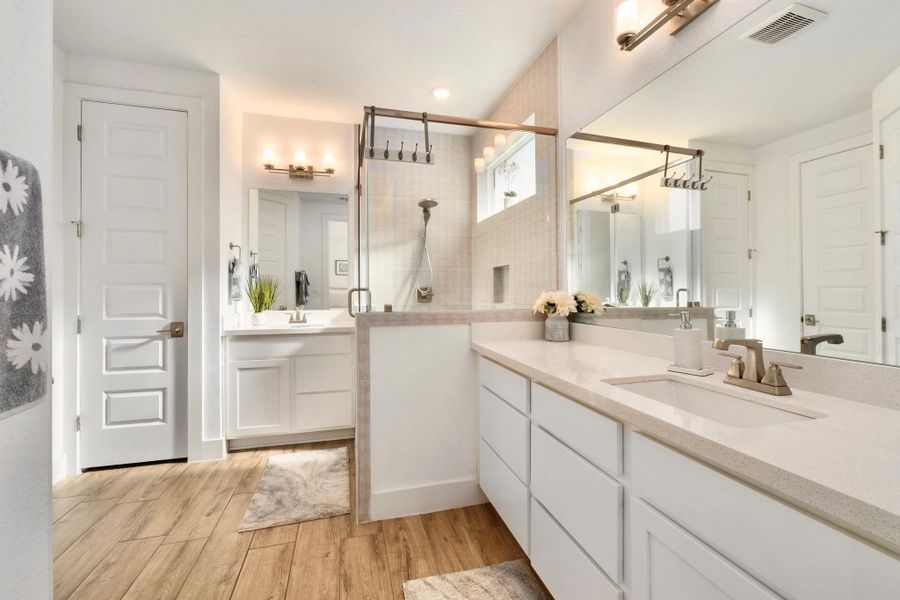 So much room & flow space in the primary bathroom.