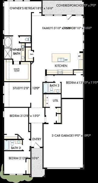 2D floor plan layout of this home in The Grand Prairie - Retreat Collection, Hockley, TX (Image 5).