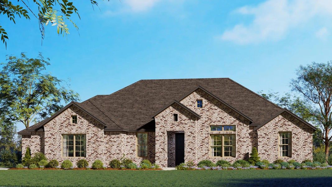 Representative exterior photo of a completed home built from the Concept 2623 by Landsea Homes in Paloma Ranch, New Fairview, TX (Image 1). Representative exterior photo of a completed home built from the Concept 2623 by Landsea Homes in Paloma Ranch, New Fairview, TX (Image 1).