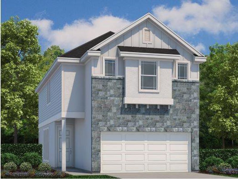 Front exterior of a new home in Park Hill Villas, Stafford, TX, highlighting curb appeal (Image 1). Front exterior of a new home in Park Hill Villas, Stafford, TX, highlighting curb appeal (Image 1).