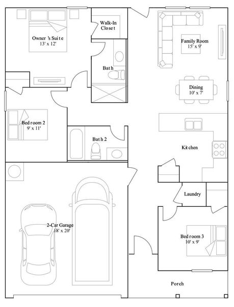 2D floor plan layout of this home in Magnolia Forest, Montgomery, TX (Image 2).