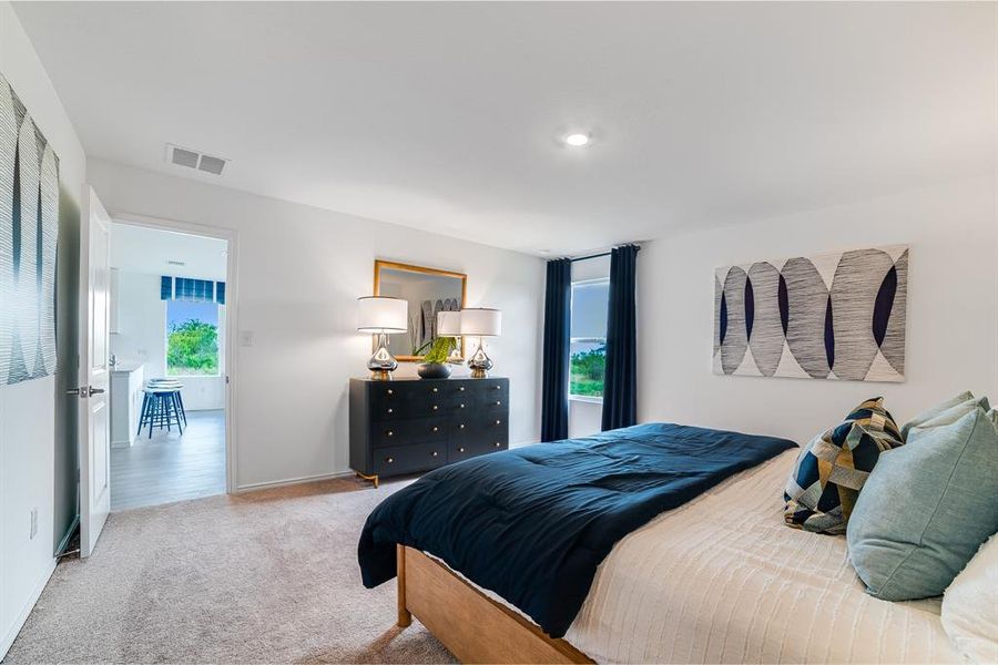 Carpeted bedroom featuring multiple windows Carpeted bedroom featuring multiple windows