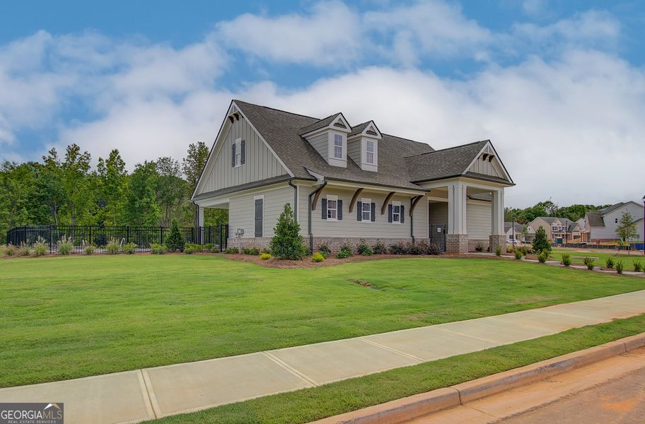 Front exterior of a new home in Rosewood Lake Estates, Hoschton, GA, highlighting curb appeal (Image 22).