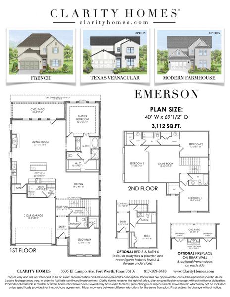 2D floor plan layout for the Emerson by Clarity Homes in The Bluffs At Parks Of Aledo, Aledo, TX (Image 1). 2D floor plan layout for the Emerson by Clarity Homes in The Bluffs At Parks Of Aledo, Aledo, TX (Image 1).