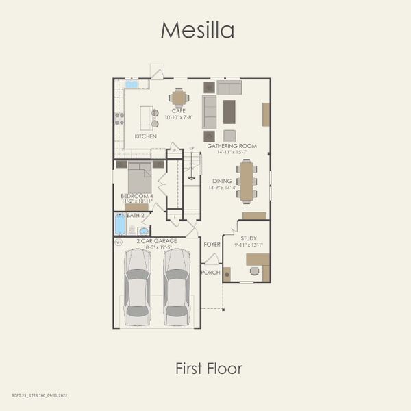 2D floor plan layout for the Mesilla by Centex in Vantage, San Marcos, TX (Image 3).