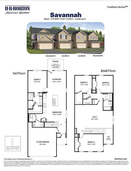 2D floor plan layout for the Savannah by D.R. Horton in The Meadows at Kinsley, Jamestown, NC (Image 2).