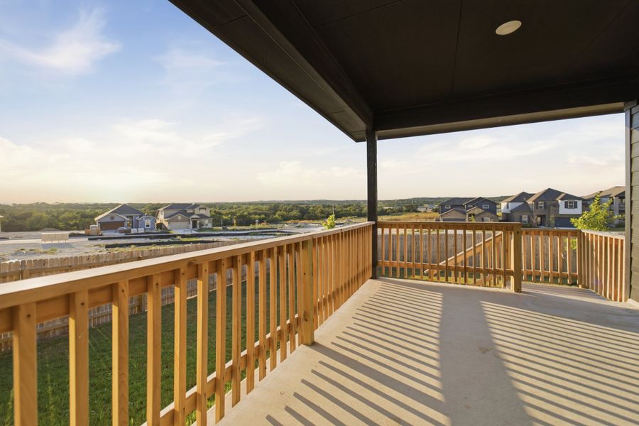 Exterior details and patio area of a home in The Woodlands at Medina Hills, Mico (Image 26).