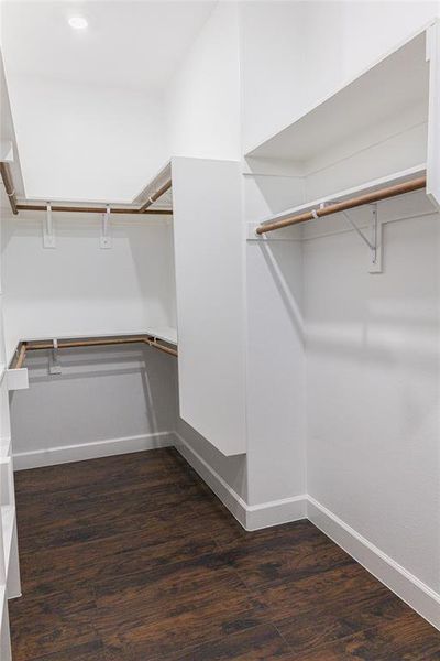 Spacious closet with dark wood finished floors Spacious closet with dark wood finished floors