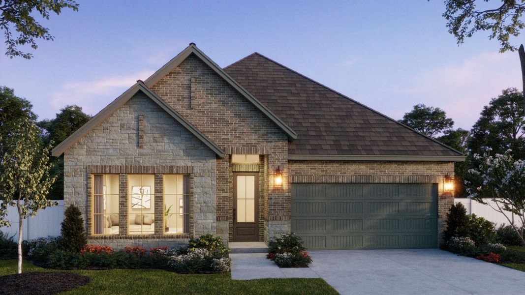 Representative exterior photo of a completed home built from the Brice II by Normandy Homes in Painted Tree - Woodland West, McKinney, TX (Image 1). Representative exterior photo of a completed home built from the Brice II by Normandy Homes in Painted Tree - Woodland West, McKinney, TX (Image 1).