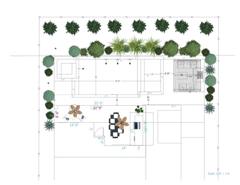 Rendering of layout with landscaping.